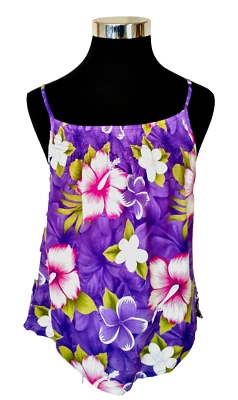 Top Hawaiano Aloha Moda Juniors Talla X-Grande Púrpura Floral Isla Tropical Foto 1 de 4