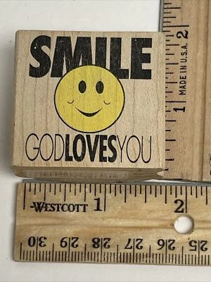 Smile God Loves You Rubber Stamp by Rubber Stampede - Image 1 of 4