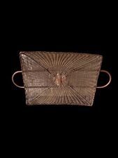 Vintage Large MCM Hollywood Regency Solid Brass Woven Tray Double Handled
