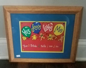 Carpentree 76070 Jesús me ama imagen niño oso arte religioso enmarcado de colección raro - Imagen 1 de 10