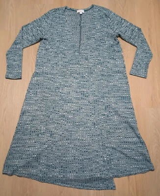 LULAROE Stretch Draped Blue Gray Geometric Long Duster Jacket Coat Sweater M - Image 1 of 4