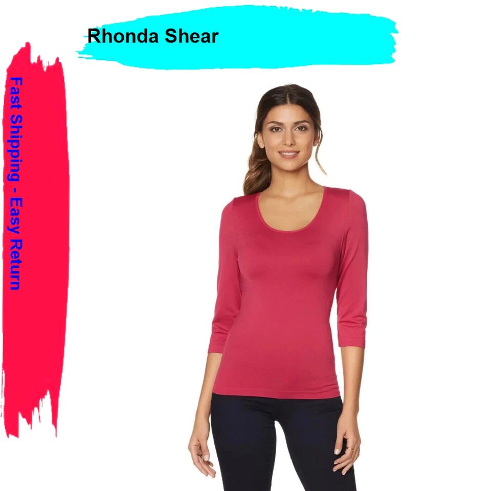 Camiseta Rhonda Shear manga 3/4 sem costura com prateleira sutiã 495-095 magenta, 2X - Imagem 1 de 1