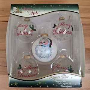 Christmas By Krebs Elegante Vetro Cristallo 2,5" Rotondo Babbo Natale Allegro Ornamenti 5ct NUOVO - Foto 1 di 9