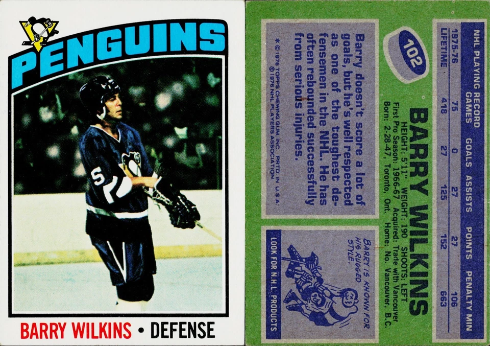 1976-77 Topps Hockey Card #102 Barry Wilkins - Image 1 of 1