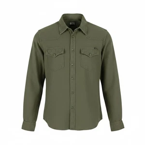 DIESEL S-East-Long-Lin Mens Shirt XL Olive Green Linen Buttoned RRP175 * - Picture 1 of 11