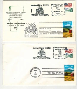VERMONT BICENTENNIAL 2533 SET OF 2 BENNINGTON PICTORIAL & STAMP UNVEILING DUAL - Picture 1 of 1