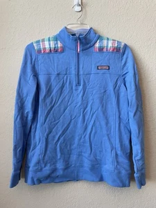 VINEYARD VINES Sweatshirt Women Size Large Blue Shep Shirt Pullover Madras Plaid - Picture 1 of 6