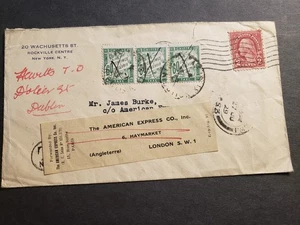 NY to DUBLIN, IRELAND to LONDON, ENGLAND 1929 DUAL Postal Cover POSTAGE DUE - Picture 1 of 2