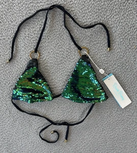 Beach Bunny Sirens Song Bikini Top Womens Medium Sequin Green - Picture 1 of 8