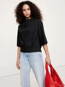 NWT Banana Republic Black Oversized Cotton Poplin Boat-Neck Shirt Top XS - Picture 1 of 3
