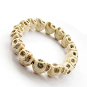 White Howlite Turquoise Skull Tibet Buddhist Prayer Beads Mala Bracelet Jewelry - Picture 1 of 2