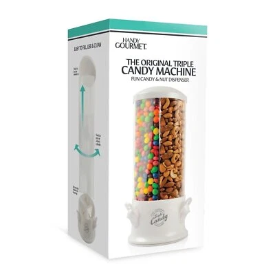 Triple Candy Machine Dispenser Machine 3 Compartments Gumball Ball Snacks WHITE - Image 1 of 4
