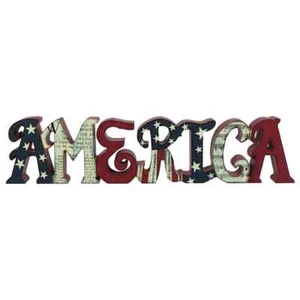 New Americana Patriotic AMERICA WOOD WORD SIGN Shelf Sitter 17" - Picture 1 of 1