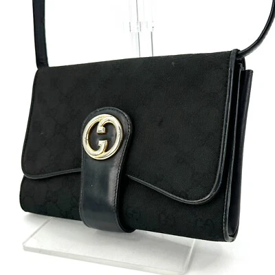 Auténtico bolso de hombro Gucci vintage entrelazado de lona GG negro Foto 1 de 4