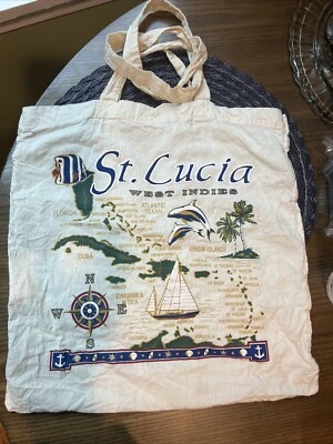 Vintage St.Lucia West Indies Linen Bag|st.Lucia Bag|st.Lucia linen Bag  - Image 1 of 4