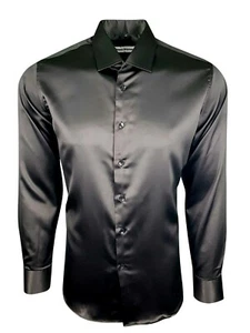 MENS SATIN SHIRT WEDDING DRESS FORMAL SMART SILKY FEEL LONG SLEEVES £17.99(422) - Picture 1 of 3