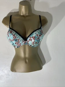 Womens George Uk 36C Green Mix Pattern Underwired Padded Casual Push Up Bra - Picture 1 of 6