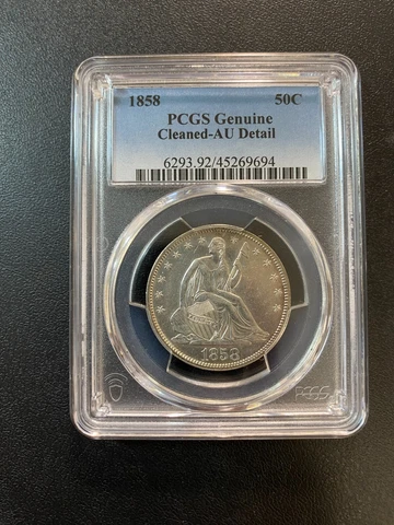 1858 SEATED LIBERTY HALF DOLLAR PCGS AU DETAILS - ABOUT UNCIRCULATED - SLAB -50C Cover