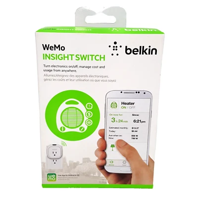 Interruptor de toma Belkin WeMo Insight Smart Wi-Fi Hogar Control remoto Enchufe de alimentación Android iOS Foto 1 de 4