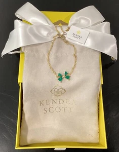 Kendra Scott Blair Gold Bow Delicate Chain Bracelet Green Drusy 8" x .46" - Picture 1 of 6