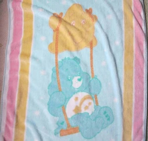Care Bears Wish Bear Star Swing Pastel Thick Soft Acrylic Crib Baby Blanket EUC - Picture 1 of 4