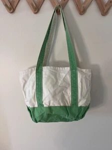Canvas Cream & Green Tote with Outer Pocket Long Straps 16" x 9" - Picture 1 of 5