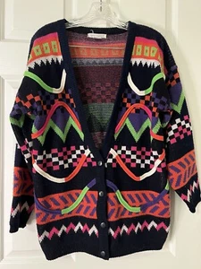 Vtg 80s-90s Jamie Scott Knit Neon Sweater Small S Rainbow Geometric Halloween - Picture 1 of 16
