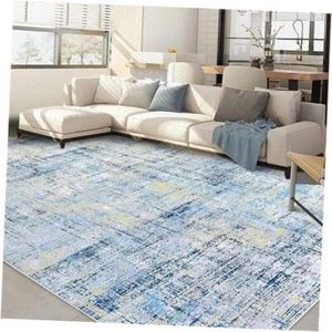 Washable Area Rugs 4x6 Rug for Living Room Indoor Mats 4'x6' Blue/Light Yellow - Picture 1 of 8