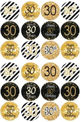 30.Tortenbild Party Deko Geschenk Muffin Cupcake Aufleger Geburtstag gold essbar - Bild 1 von 4