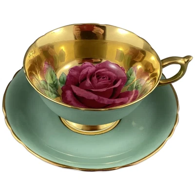 Extremely Rare Paragon Teacup and Saucer, Red Floating Rose with Gold Gilt - Image 1 of 4