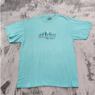 Camiseta Oneita Vintage Años 90 Para Hombre L Azul Bordada Palma Desierto Cactus Cuello Redondo  Foto 1 de 4