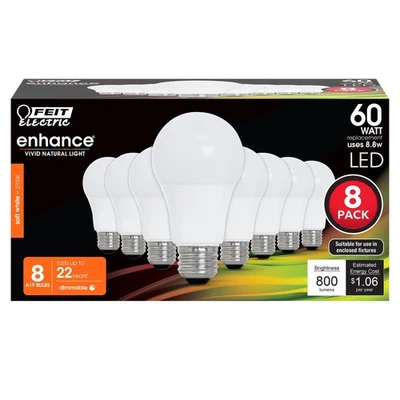 Feit Electric A19 LED Light Bulbs, 60W Equivalent, Dimmable, E26 Standard Bas... - Image 1 of 4