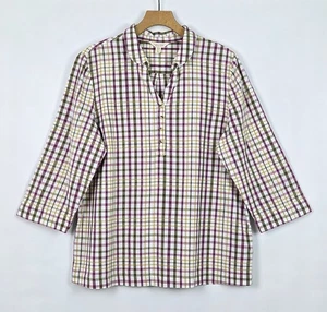 SEASALT LILA KARIERT BAUMWOLLE LOCKERE PASSFORM WEITSICHT KÜNSTLER BLUSE TOP UK 16 - Bild 1 von 13