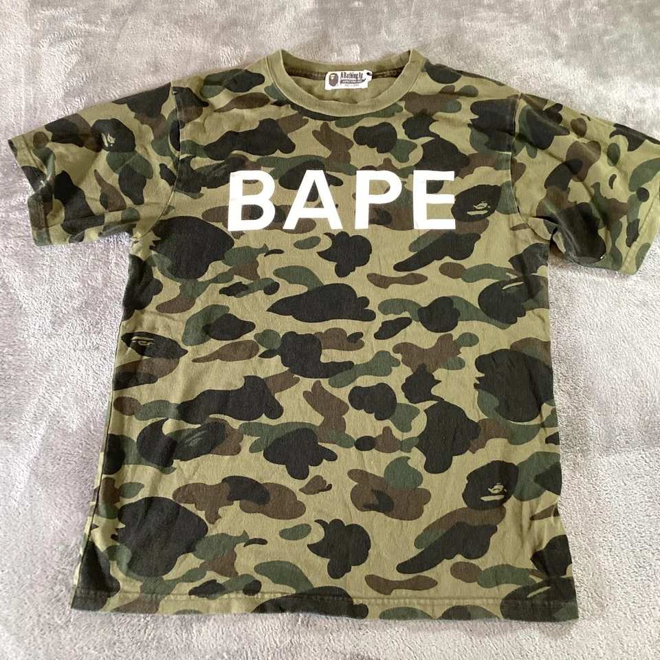 BAPE Shirt Mens Medium Green Camo Big BAPE Logo A Bathing Ape Streetwear - Image 1 of 4