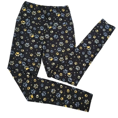 Leggings súper suaves con estampado de patas veterinarias para amante de perros gráficos negros azules amarillos 1 Foto 1 de 4