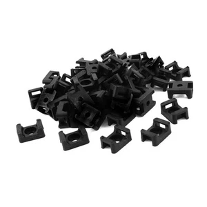 100 Pcs 9mm Width Wire Cable Tie Holder Black Plastic Mount - Photo 1/2