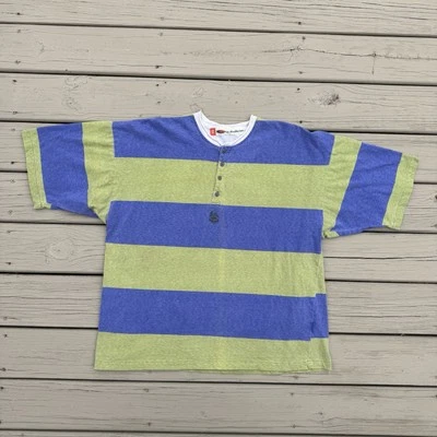 Vtg Quiksilver Striped Shirt Men’s XL USA Made Tee Shirt Henley Green Blue Surf - Image 1 of 4