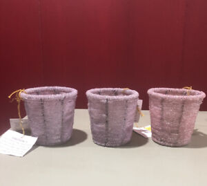 3 Glass Beaded Votive Tealight Candle Holders, Pink & Purple