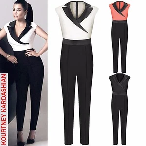 NUEVO MONO DE MUJER NEGRO CUELLO PU MOJADO SEÑORA ESMOQUIN LOOK CELEBRIDAD KARDASHIAN - Imagen 1 de 5