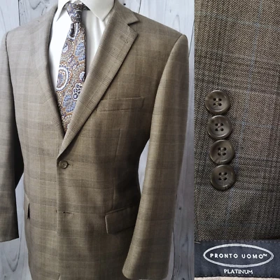 Pronto Uomo "Platinum" 42r (42s) Men's Gray Brown Plaid Blazer Sport Coat Jacket - Image 1 of 4