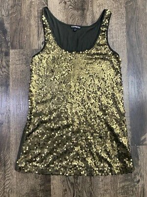 Express женщин зеленый золотой блестки декольте блузка верхний размер XS - Изображение 1 из 4