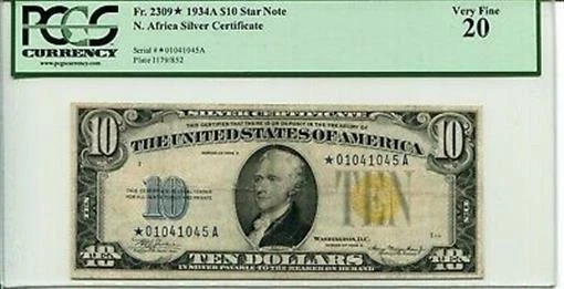 FR 2309* $10 STAR 1934A North African Silver Certificate PCGS 20 VERY FINE - Image 1 of 1