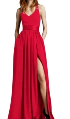 Vestido maxi de noiva Vera Wang vermelho valentina branco por vera fenda frontal 10- Novo - Imagem 1 de 4