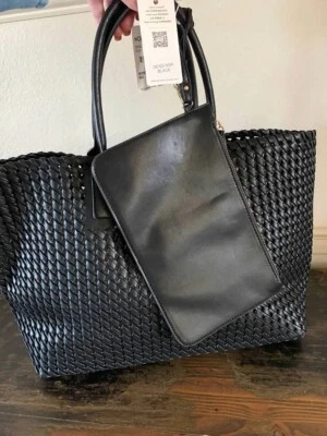 URBAN EXPRESSIONS Woven Stripe Tote Bag Black- NWT Foto 1 de 4