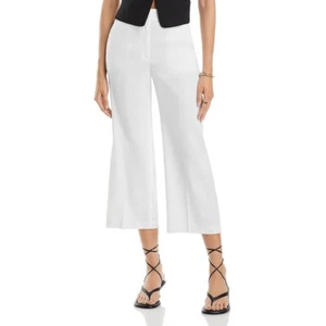 Theory Clean Terena Wide Leg Linen Pants Women's 10 White Pocket Zip Fly Cropped - Picture 1 of 15