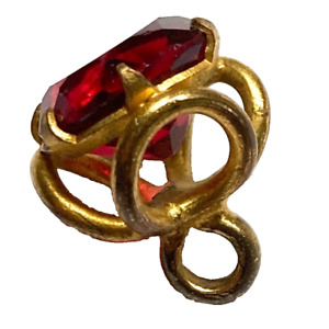 1/2" Victorian Era Faceted Ruby Red Glass Claw Set in Fancy Gilt Brass Button