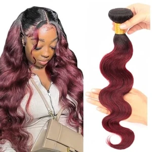 1B99J Body Wave Bundle Human Hair Ombre Burgundy Human Hair Bundles 20 Inch 100% - Picture 1 of 3