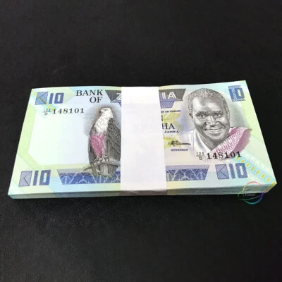 ZAMBIA 10 Kwacha X 100 piezas 1980 1988 P-26e paquete sin circular Foto 1 de 3