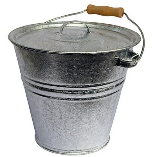 Eimer mit Deckel 28 cm Ascheeimer 8 l Zink Zinkeimer Holzgriff verzinkt Metall - Bild 1 von 1