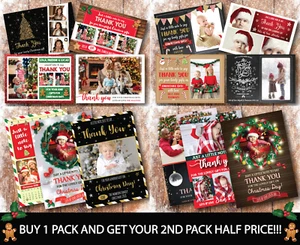 10 x Personalised Christmas Thank You Cards Notes With Photo Pack & Envelopes - Picture 1 of 46